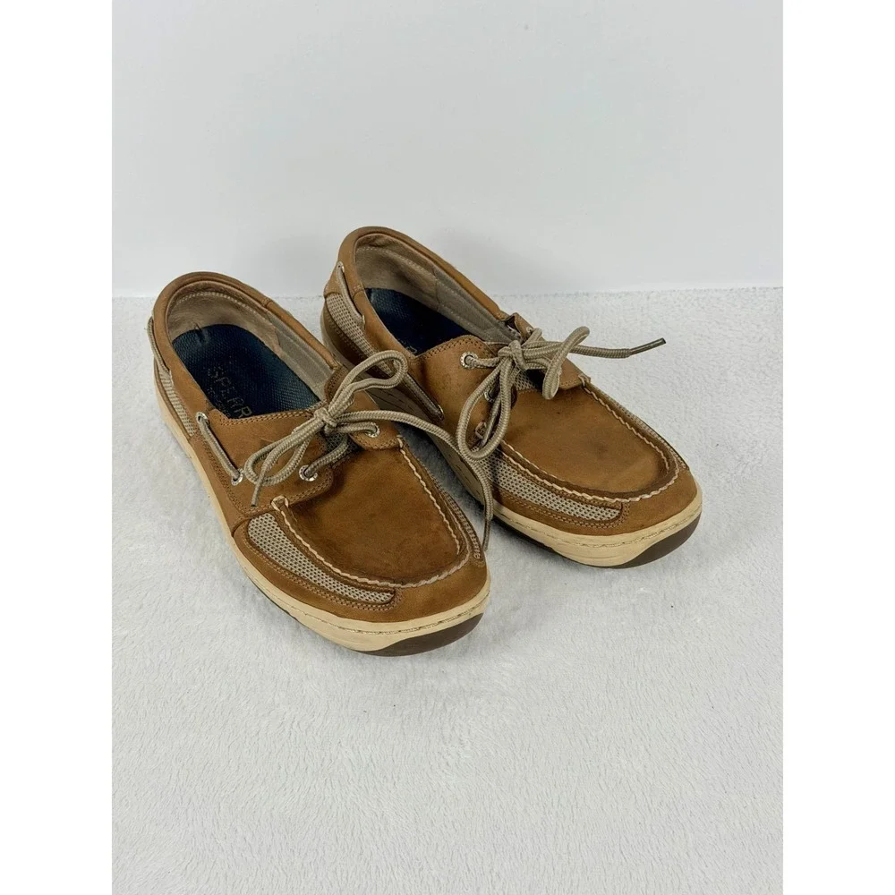 Sperry Top-Sider Tarpon Tan Brown Leather Mesh Boat Shoes Men's Size 10 M 60304